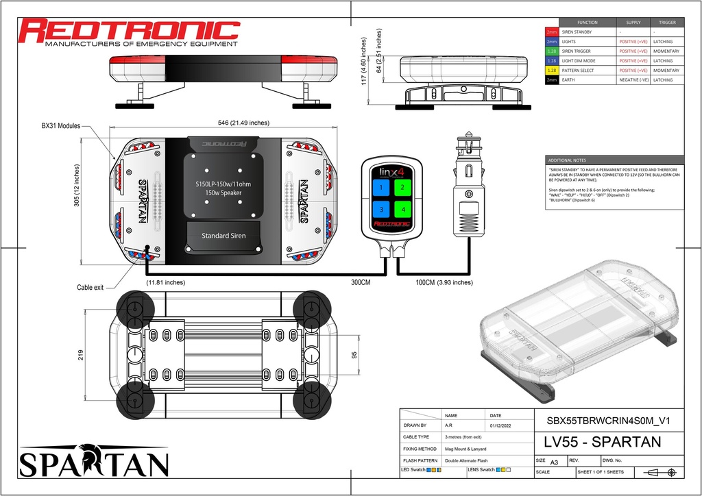 Spartan Lightbar - 23.5''/55cm (USA EMS & Fire Specification)