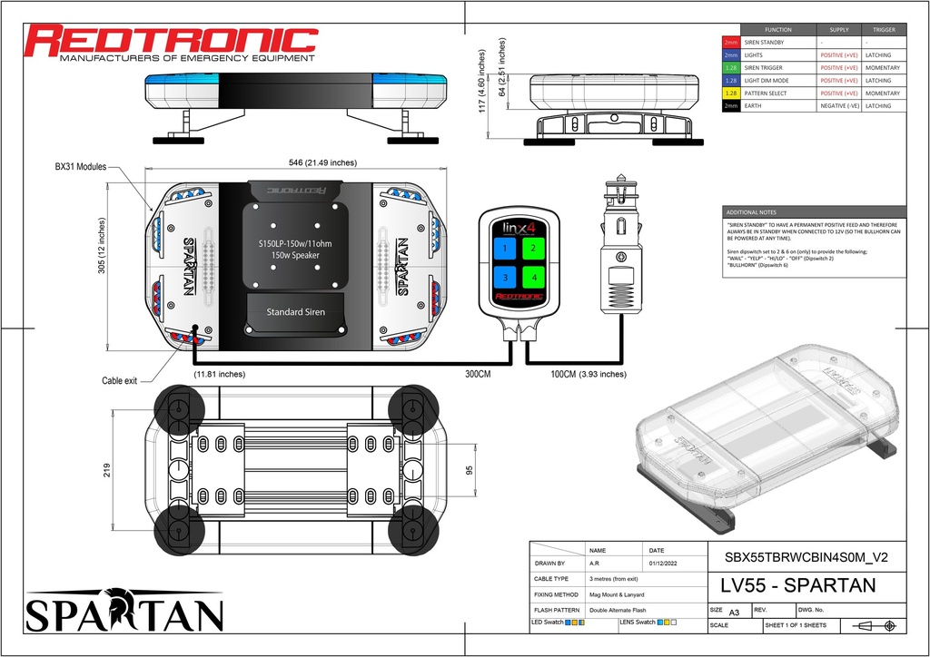 Spartan Lightbar - 23.5''/55cm (USA EMS & Fire Specification)