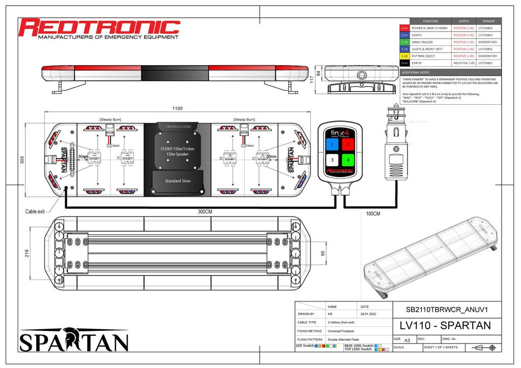 Spartan Lightbar - 43.5''/110cm (USA EMS & Fire Specification)
